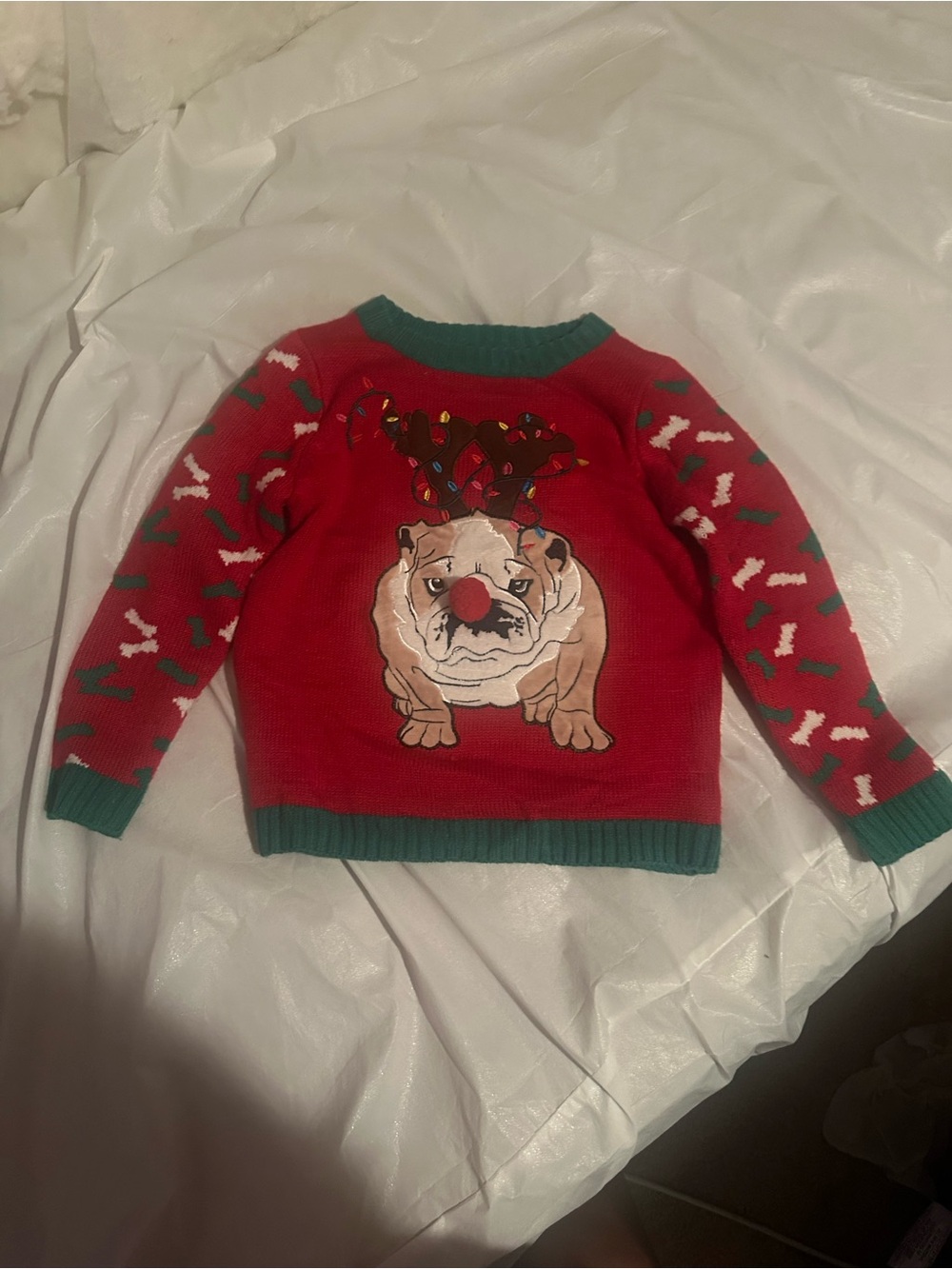 Bulldog Reindeer Holiday Sweater - Red & Green